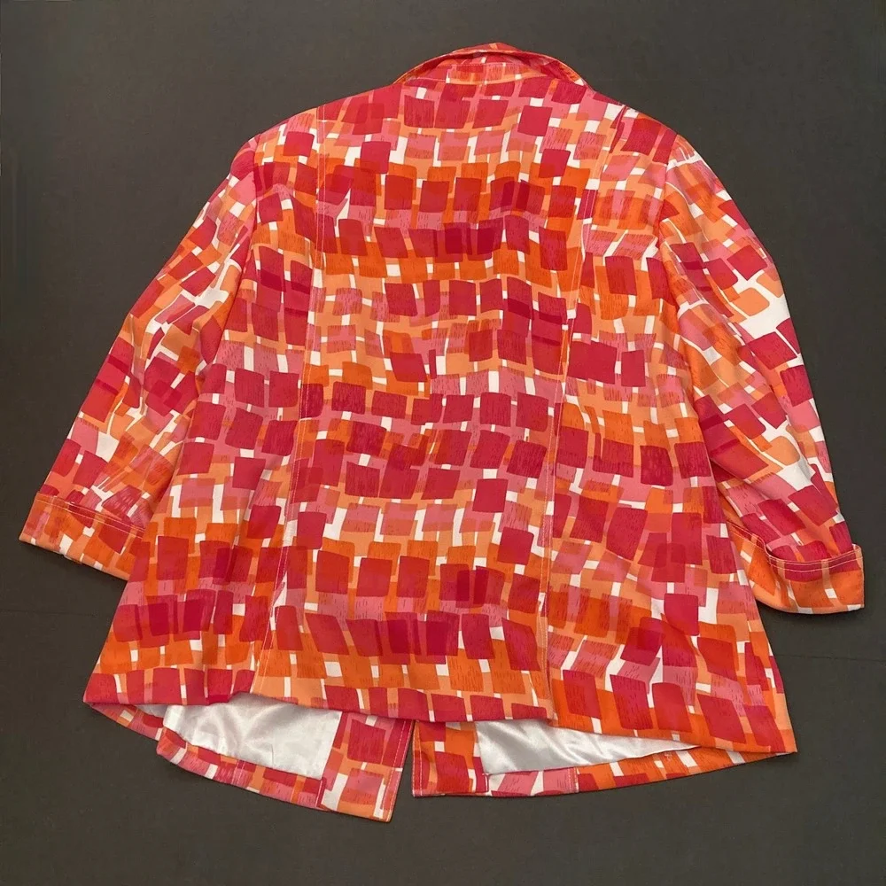 Vtg Kim Rogers Blazer Jacket Geometric Colorful Roll Tab Sleeve Womens 18W Plus